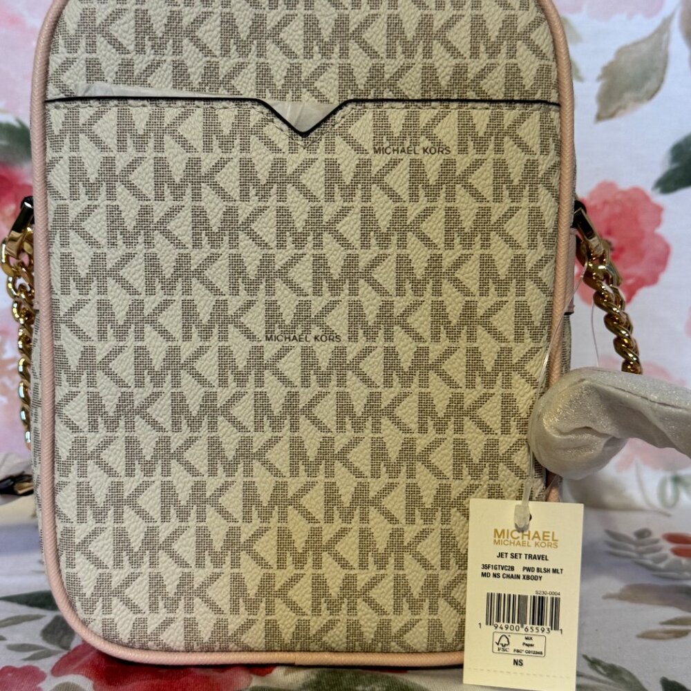 MICHAEL KORS Jet Set Logo Crossbody – Vanilla / Blush Pink Trim – BRAND NEW - Picture 3 of 9